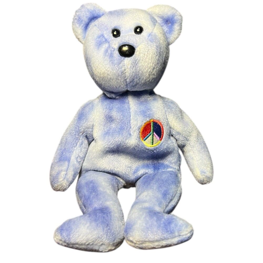 Vintage 2003 8.5 Inch TY Beanie Baby PEACE Blue Bear Plush Doll MWMT